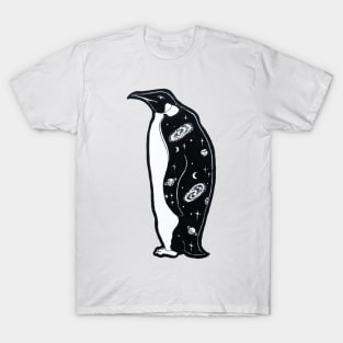 Penguin with Galactic Coat Illustration T-Shirt